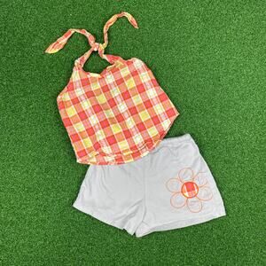 Vintage 90s Pogo Club of NY Yellow Plaid Tie Halter Top Short Set Sz S (7/8)